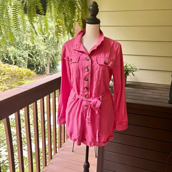 Express x Rocky Barnes Pink Safari Button Up Girlhoodcore Romper Jumpsuit Size S - Picture 6 of 11